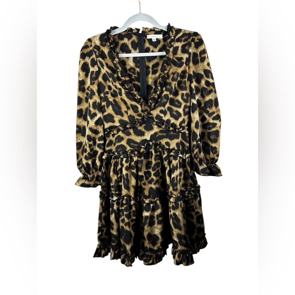 Mable leopard animal print ruffle v-neck tiered dress Leopard Print Ruffle Dress - Picture 2 of 8